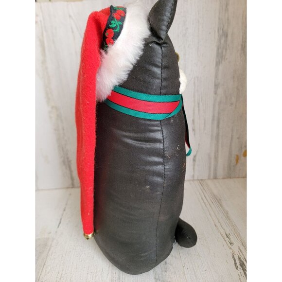 Vintage plush black tuxedo Cat santa claus hat home decor xmas - Picture 5 of 6